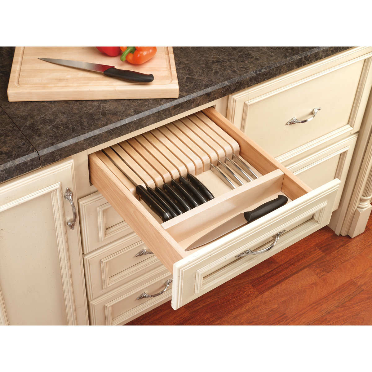 Rev-A-Shelf Wood Trim-to-Fit Knife Block Kitchen Drawer Organizer Insert